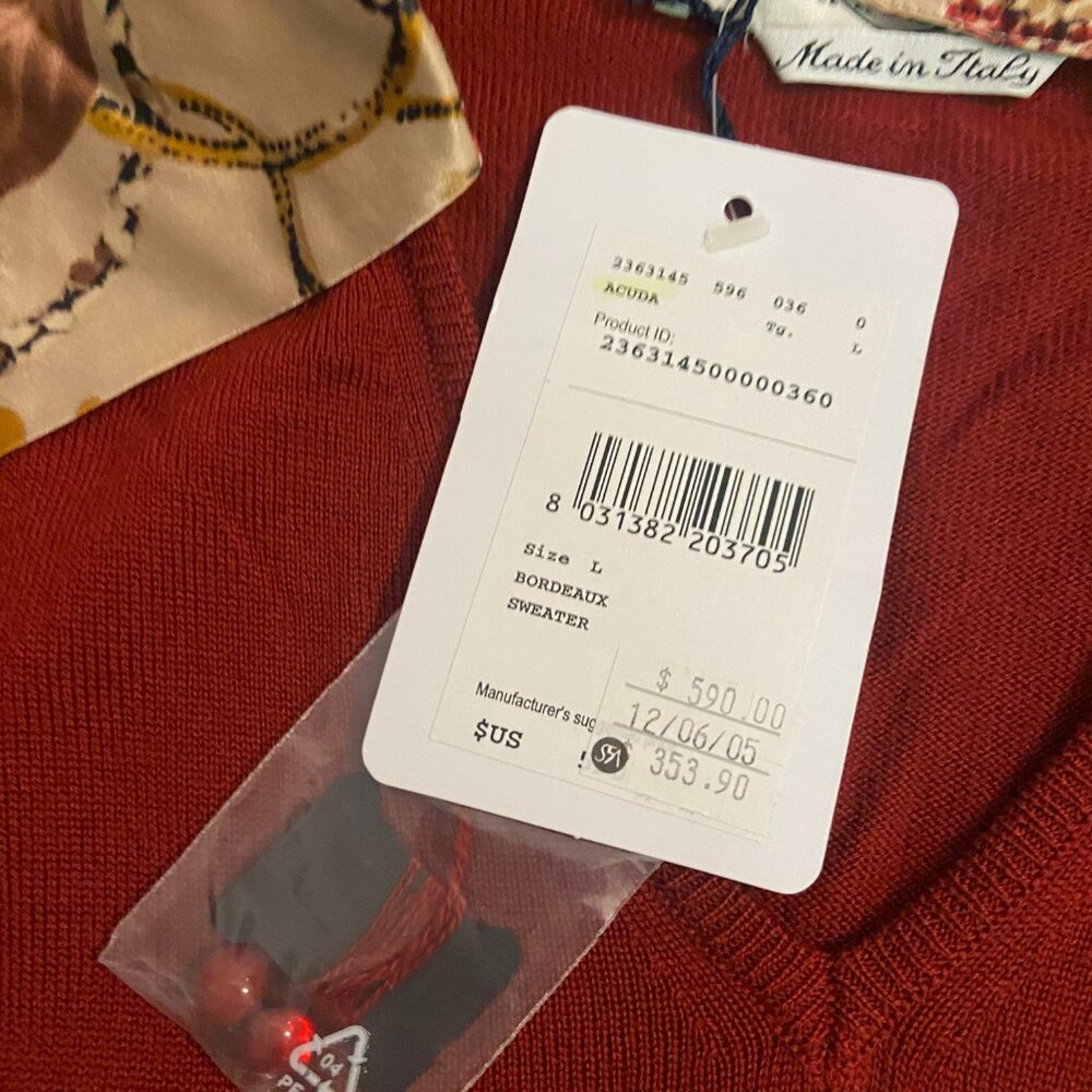 Marina Rinaldi Bordeaux Wool Sweater with Silk Detachable Collar - Red NWT Large - Picture 3 of 6